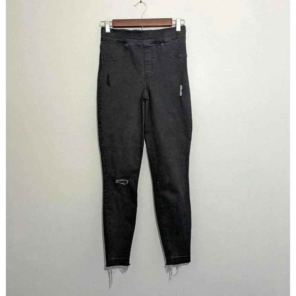 Spanx Black Vintage Distressed Ankle Jean Leggings Size Small Raw Hem $128